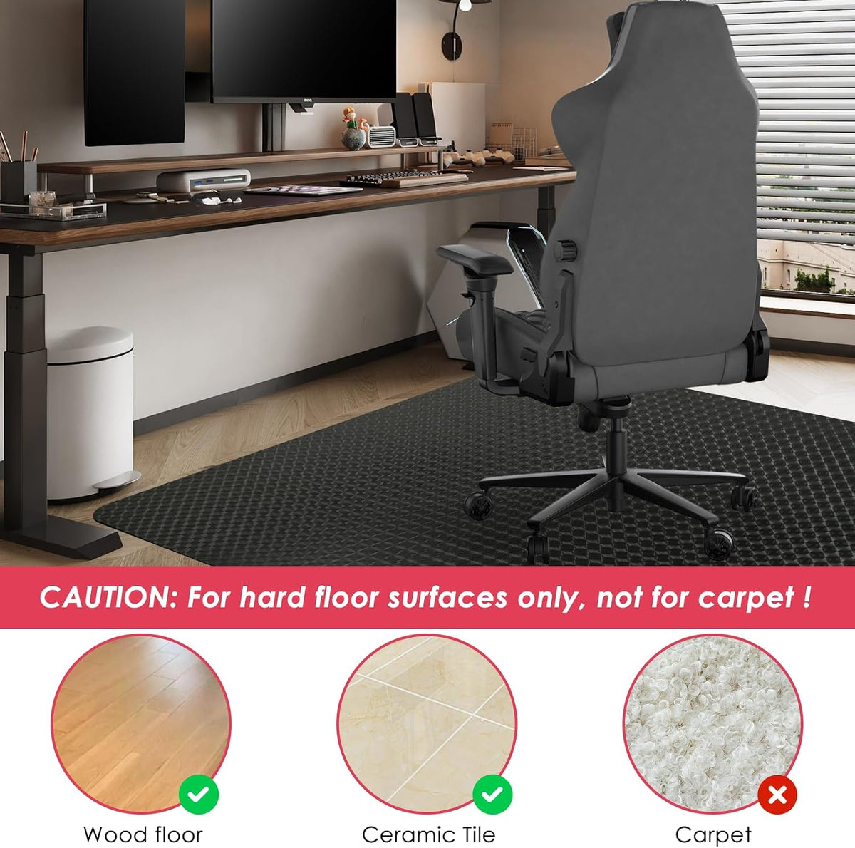 Vicwe Gaming Chair Mat for Hardwood Floor, 60"×46" Chair Mat, Easy Glide