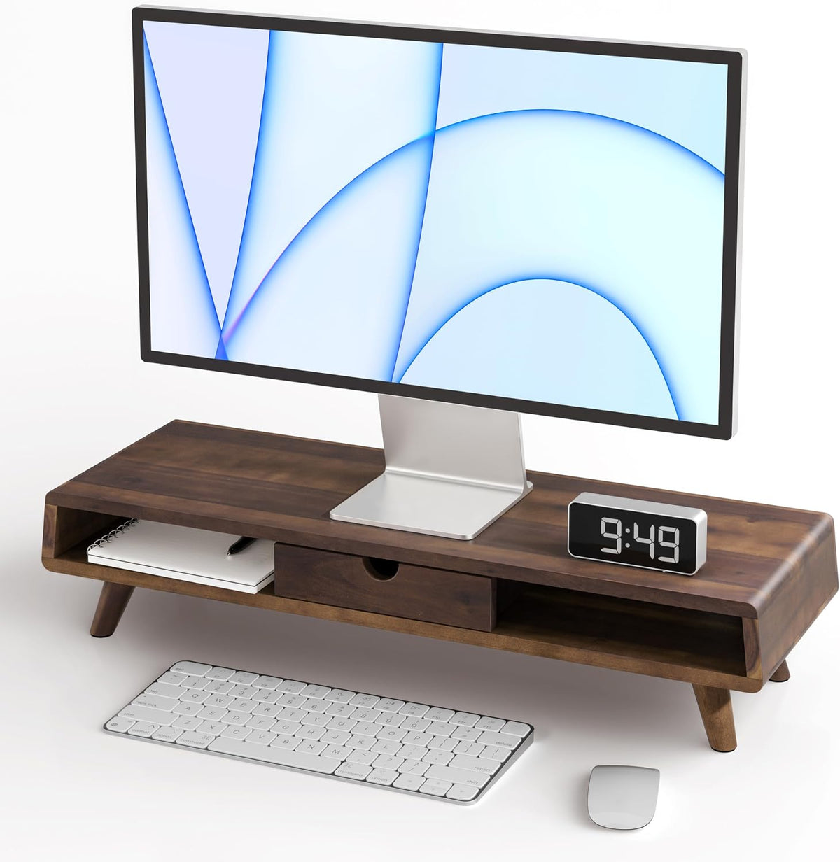 Tinamo Wood Monitor Stand with Drawer & Storage, Walnut Color (Patented)