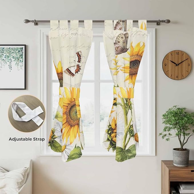 Farm Sunflowers Living Room Curtains 84 Inch Length, Window Curtains Tab Top