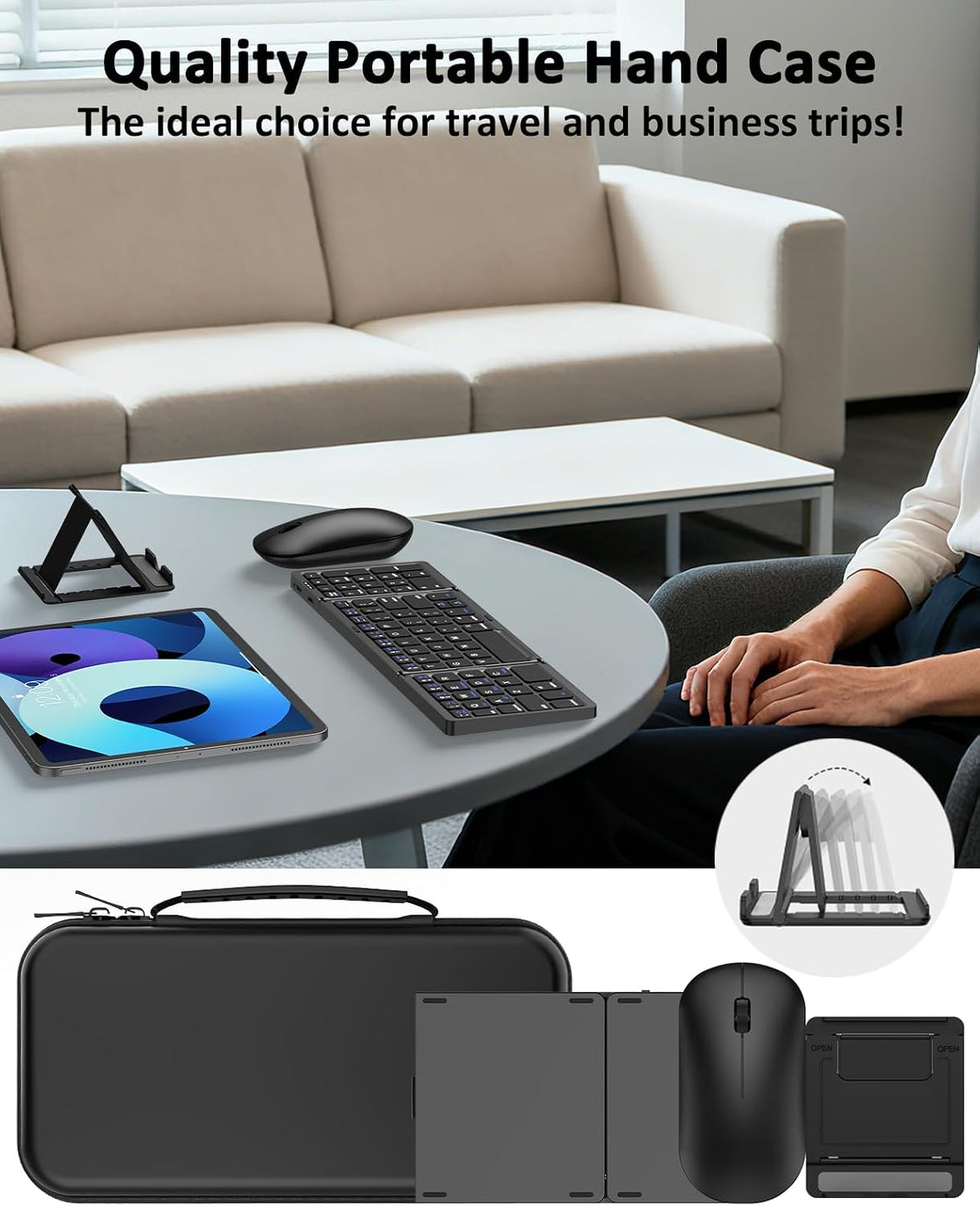 Foldable Keyboard Mouse Combo for Travel,Bluetooth/2.4G Rechargeable(Black)