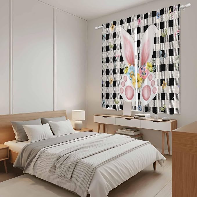 Easter Window Curtains 63 Inch Long 2 Panel Set, Rod Pocket Bedroom Curtains &
