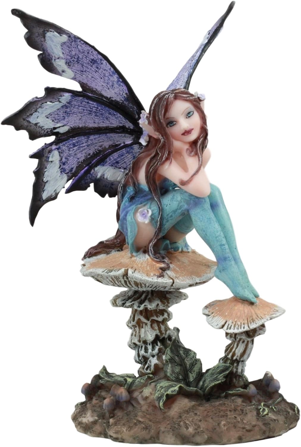 Ebros Amy Brown Forest Willow Nice Fairy Sitting On Wild Giant Mushroom Stool Statue 6" Tall Fantasy Mythical Faery Magic Watercolor Collectible Figurine