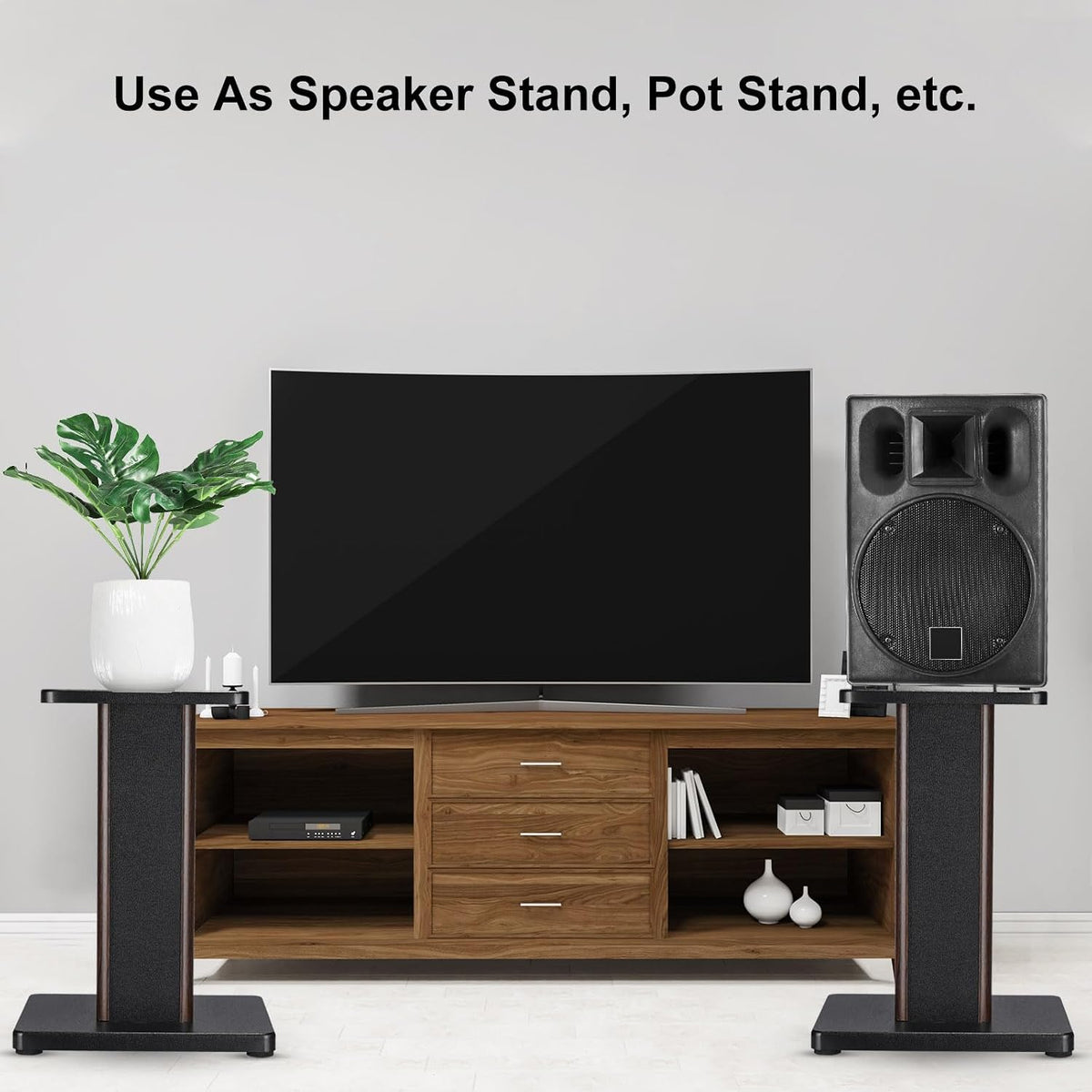 MECCANIXITY Wood Grain Speaker Stands 1 Pair 15.7 Inch (40cm) Universal Small Speaker Stand Hollowed Stands Enhanced Audio Listening for Home Theaters Cinema