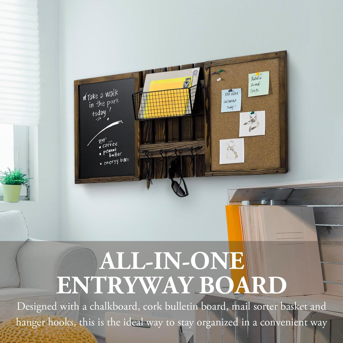 MyGift 3 Panel Wall Mounted Entryway Bulletin Board Combo Set