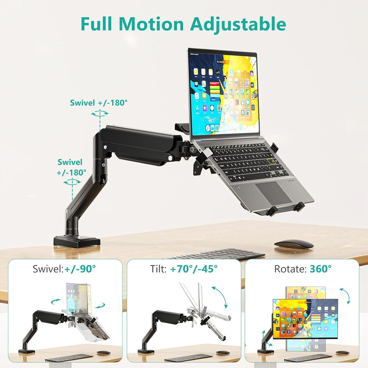 WALI Laptop Desk Mount for 17" Notebook and 34" Screens, Holds 22-26.4 lbs