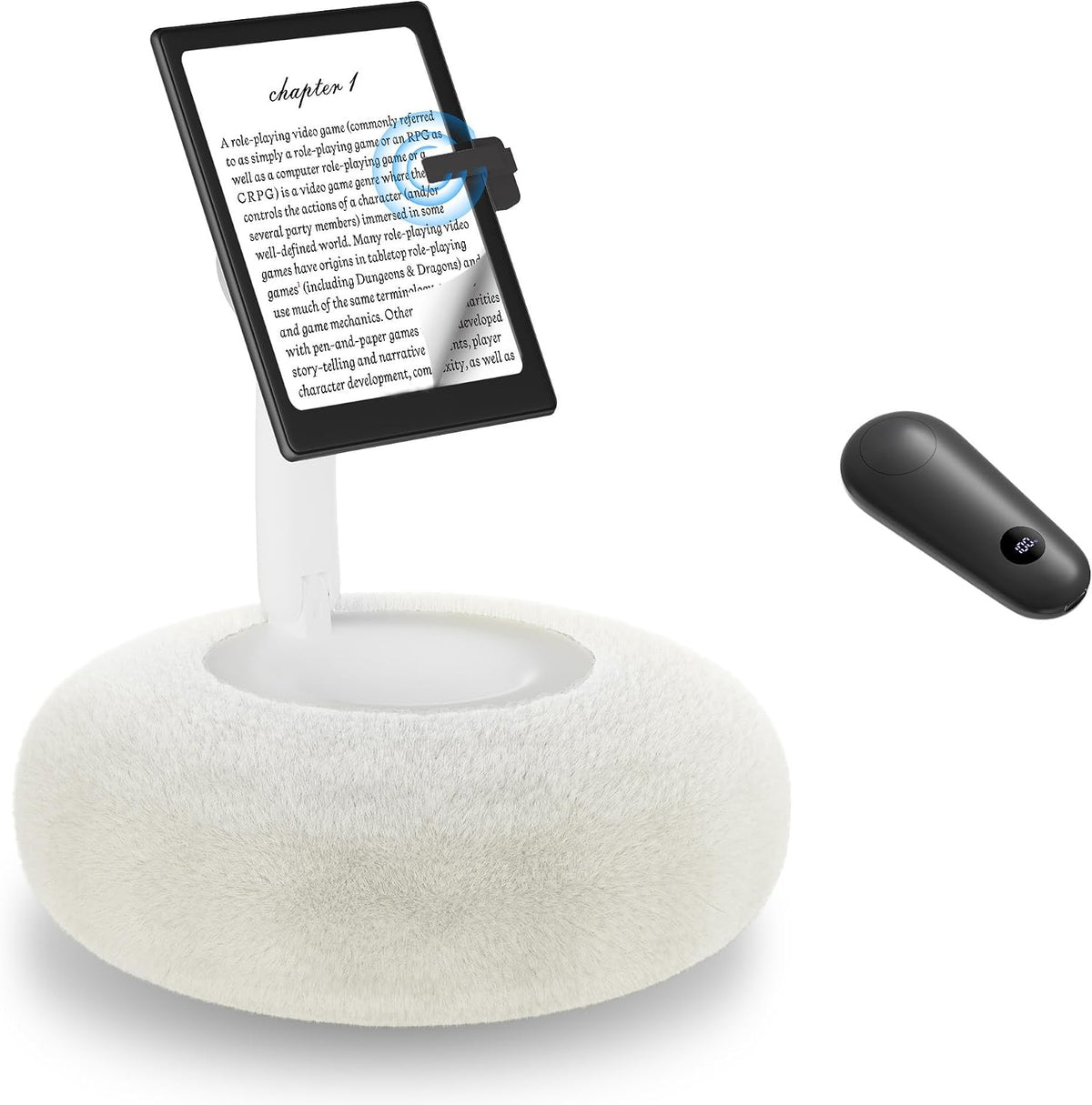 VOLTIFYMAX Magnetic Pillow Holder with Page Turner, 360° Adjustable Phone Holder for Bed, Storage Bowl for Tablet Stand with Stable Suction Base, Compatible with Kindle and Phone 4-7" Devices (White)