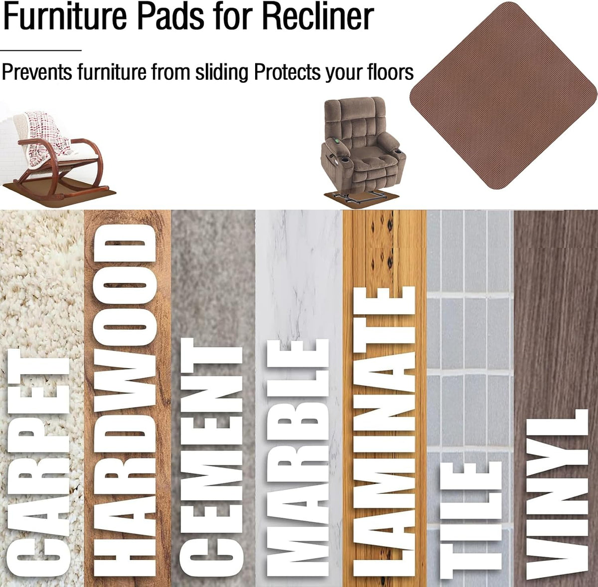 Recliner Pads for Hardwood Floors,Non Slip Recliner Grippers,Under Recliner Floor Protectors,Furniture Pads to Prevent Sliding,Non Slip Furniture Rail Pad for Recliners,Swivel Chairs
