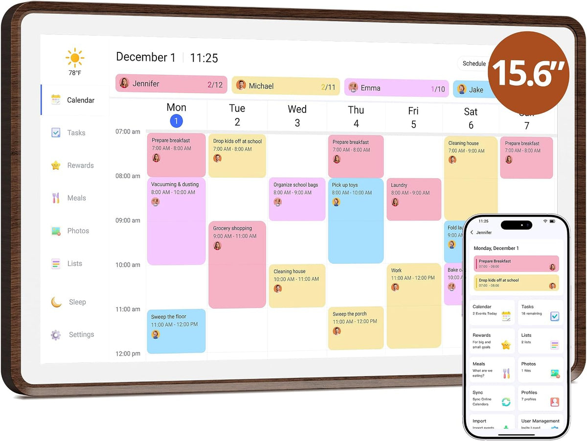 Digital Wall Calendar 15" Touch Screen, Electronic Family Planner Reminders