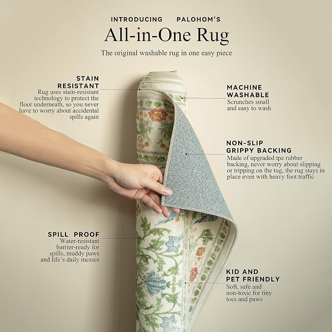 Washable Area Rugs for Living Room: 5x7 Bedroom Rug Vintage Rugs Stain