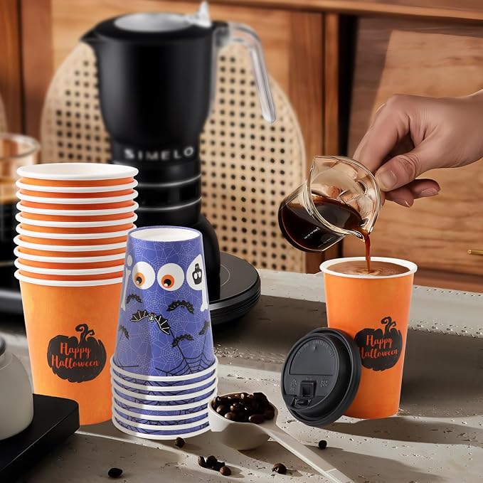 Tamone 100 PACK Halloween Cups 12OZ Disposable Coffee Cups