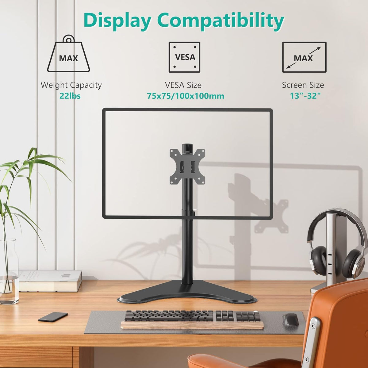 WALI Freestanding Vesa Monitor Stand for 13-32 inch Screens, up to 22 lbs
