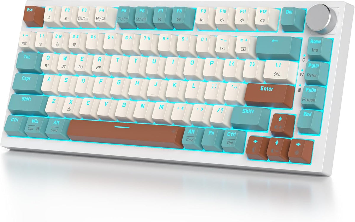 82 Keys Wireless Gaming Keyboard 75 Percent,Triple Mode Bluetooth/2.4Ghz/USB Pre-lubed Hot Swappable Mechanical Keyboard, w/Knob&Sound-Absorbing Pads,4000mAh Battery for Mac/Win (Brown)