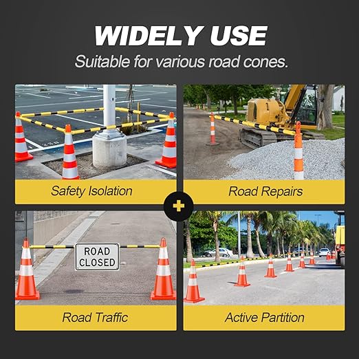 RoadHero 6 Pack 4 FT to 6.9 FT Retractable Cone Bar, Expandable Traffic Cone Bars for Parking Lots, Extendable Barricade for Road Construction, Black and Yellow, Cone Not Included