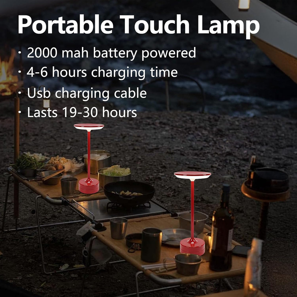 Small Table Lamp, Portable Metal Table Lamp, Cordless Rechargeable Table Lamp , 3 Color Stepless Dimmable Atmosphere Table Lamps for Patio, Camping, Coffee table decor lamp for Indoor/Outdoo(Red)