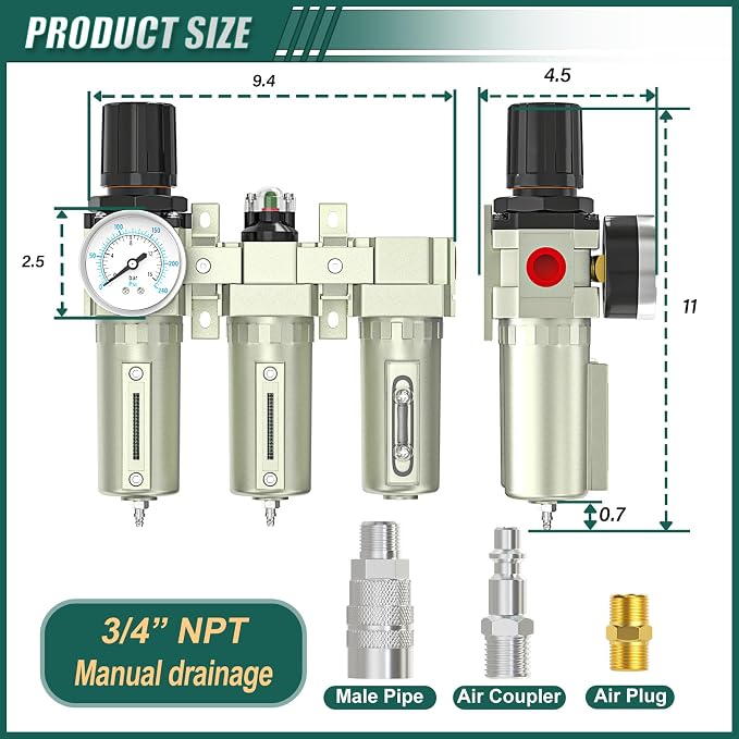Industrial Grade 3-Stage Air Drying System, 3/4" NPT