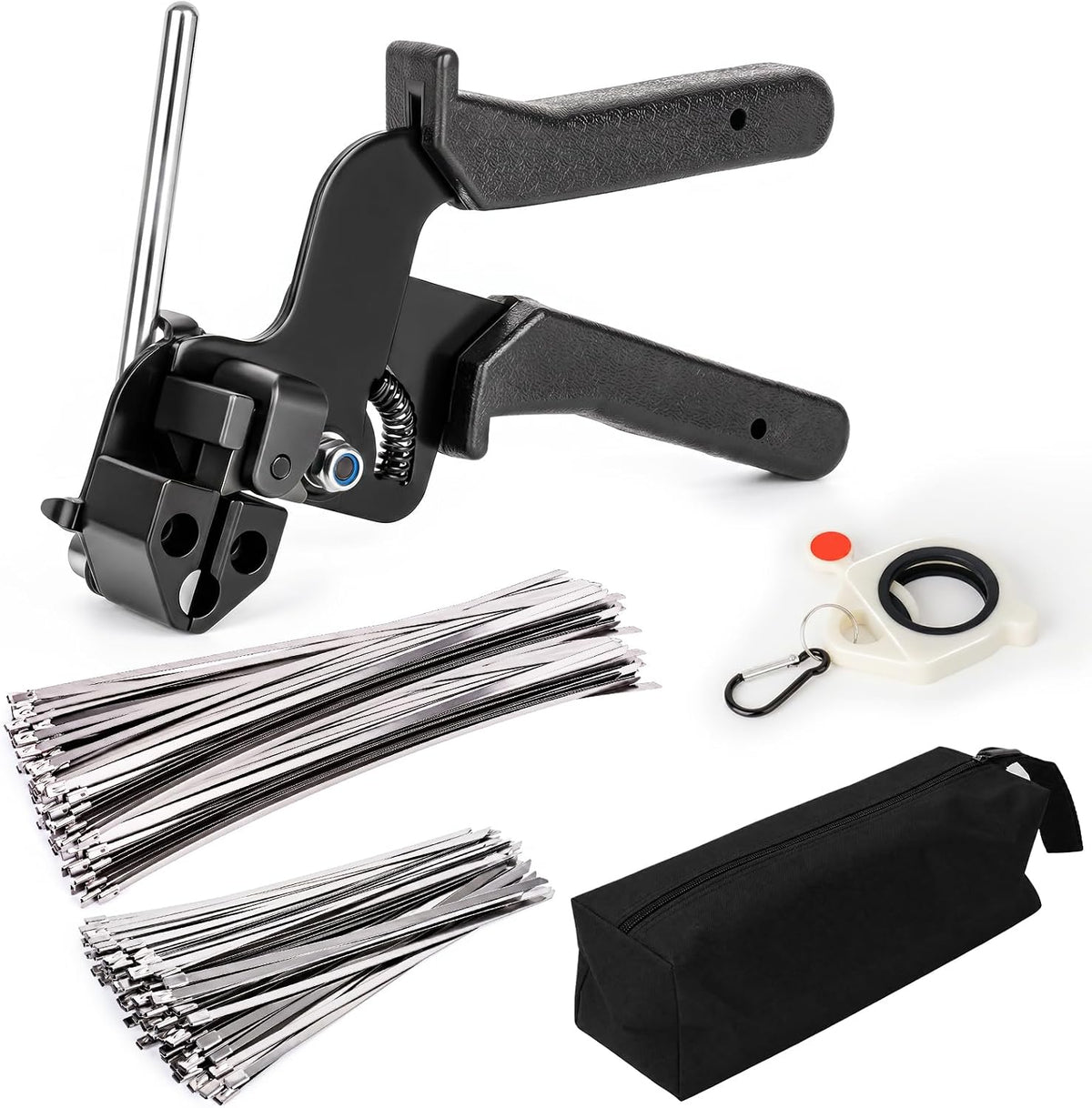Metal Zip Ties Gun Set, 200Pcs Stainless Steel Cable Ties, Black