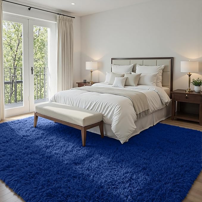 6x9 Area Rugs for Living Room Rug: Soft Fluffy Shag Navy Blue Rugs for Bedroom