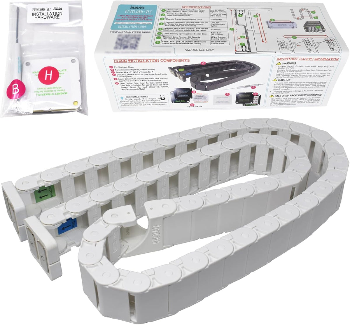 Quality Clever PivyCord-Vez Flex Chain Raceway Cable Management Solution for Sit-Stand Variable Height Desks, Flexible Cable Raceway to Hide, Organize and Protect Wires and Cables, White