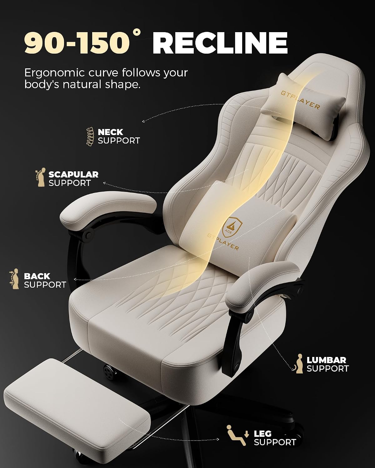 GTPLAYER Gaming Chair, Comfort Computer Office Chair for Adults, Beige New