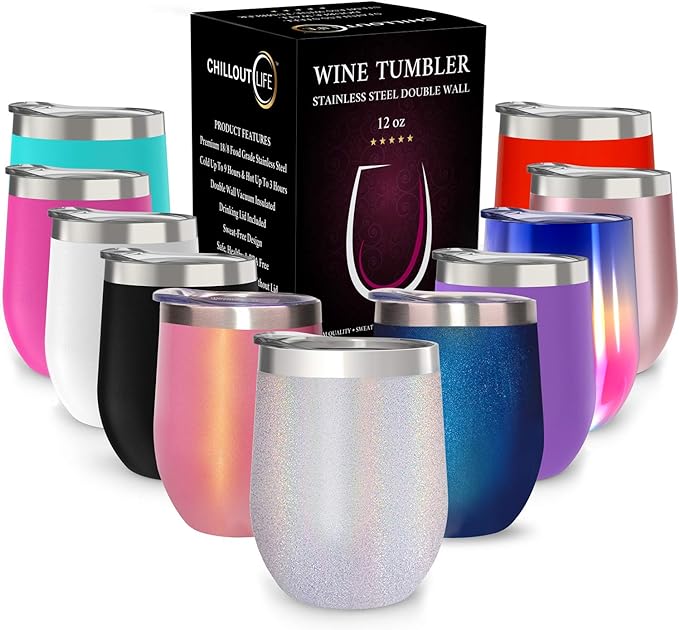 CHILLOUT LIFE 12 oz Stainless Steel Wine Tumbler