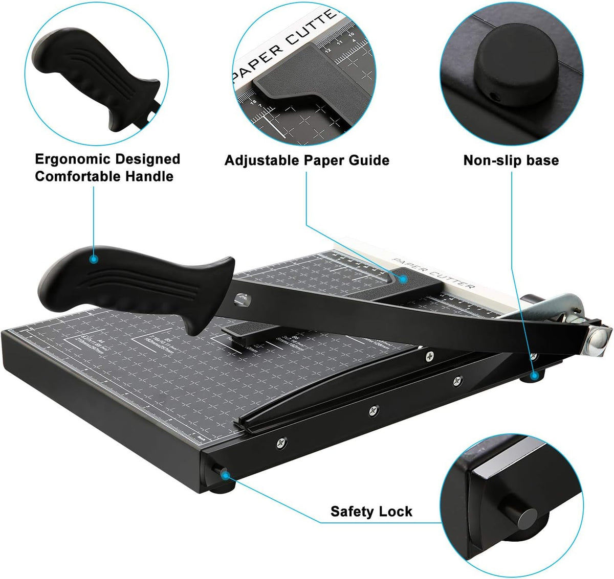 COOCHEER Paper Cutter Professional Photo Cutter Lever Cutter Paper Cutter Scrap Machine Cutter for Photo, Paper, Cardboard, A4, Black