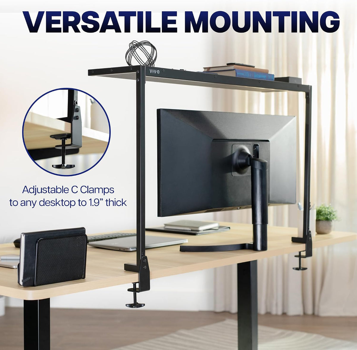 VIVO Black Clamp-on 38 in Overhead Desk Shelf Mount, DESK-SHELF38-B
