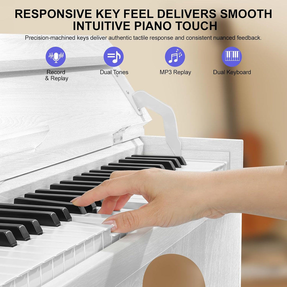 Digital Piano Keyboard 88 key,Semi-Weighted Electric Piano,Wooden Desk Full Size Upright Electric Piano, Acoustic Piano for Beginners,Triple Pedal,USB-MIDI Compatibility (White)
