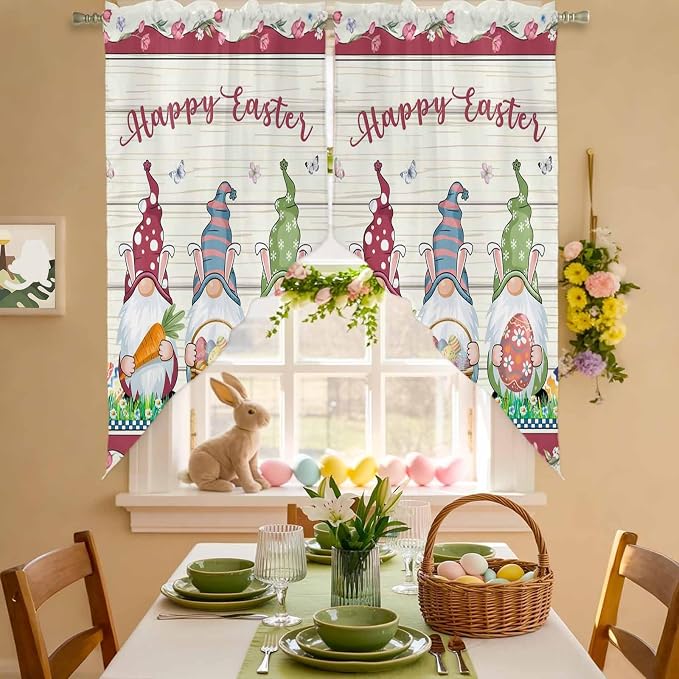 Swag Curtain, Happy Easter Gnomes