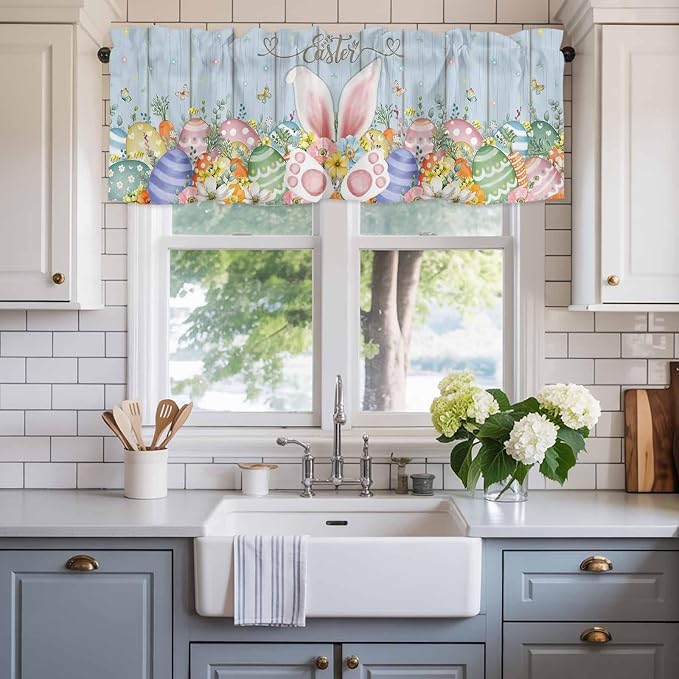 Easter Curtain Valances for Windows, Kitchen Valance Window Treatment, Spring