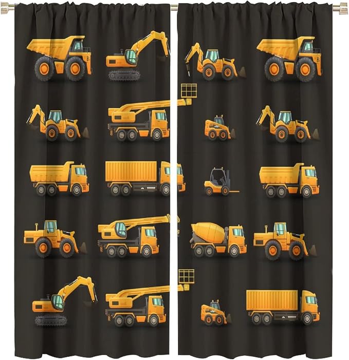 Kids Construction Window Curtains, Construction Machinery Equipment Mode of