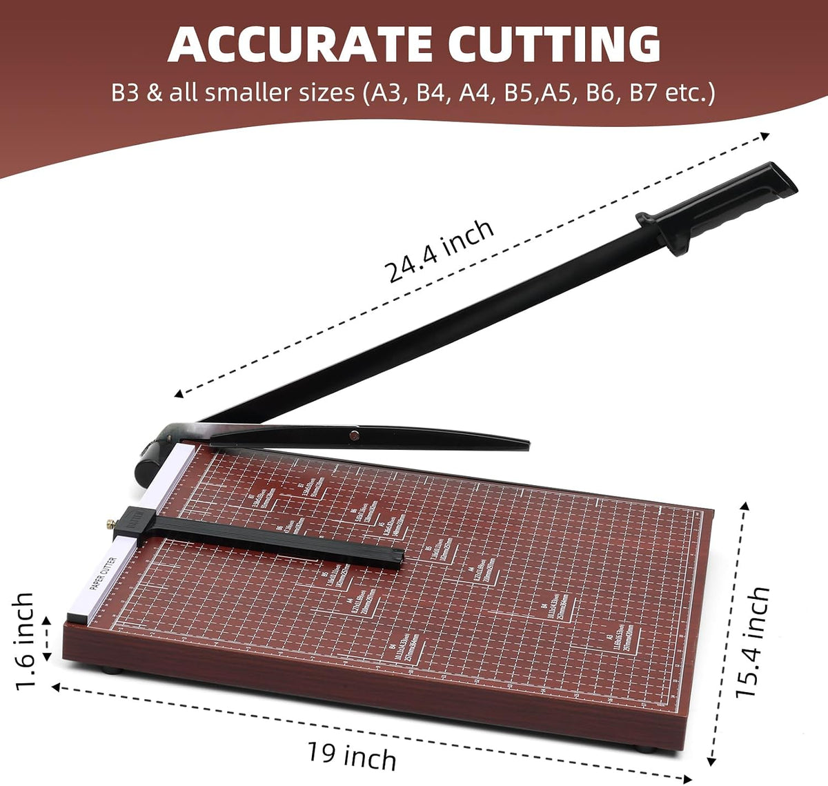 18 Inch A3 Paper Cutter Guillotine - Industrial Wooden Base Paper Slicer for Cardstock & Photos - 12 Sheet Heavy Duty Paper Trimmer for Professional Studio, Classroom & Office