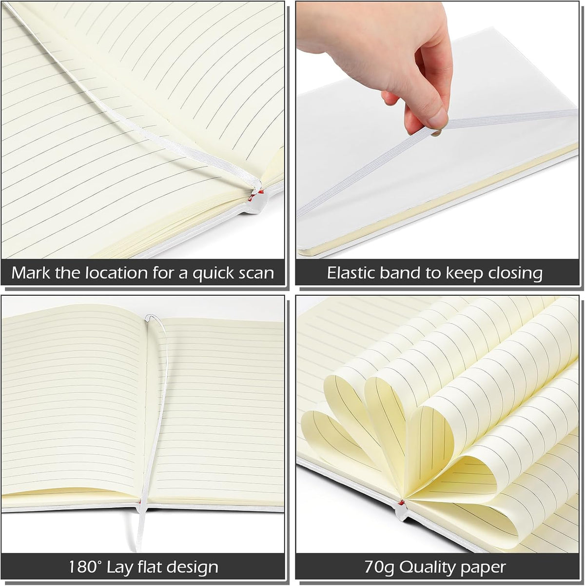 Honoson 40 Pack A5 Lined Journal Notebooks PU Leather, White