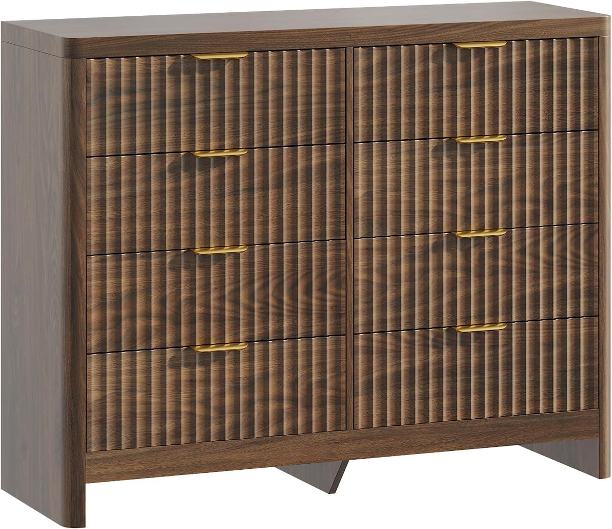 Fluted 8 Drawer Dresser for Bedroom, 47" Wide Modern Chest of Drawers with Metal Handle & Storage, Wooden Dresser TV Stand, Closet Clothes Storage Organizer for Living Room, Walnut Brown Dresser