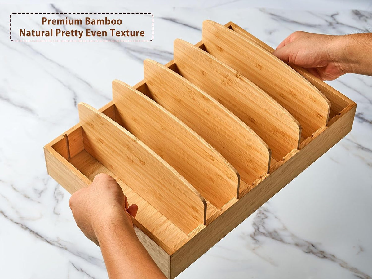 Umilife Extra Large Bamboo Food Container Lid Organizer for Kitchen Cabinet