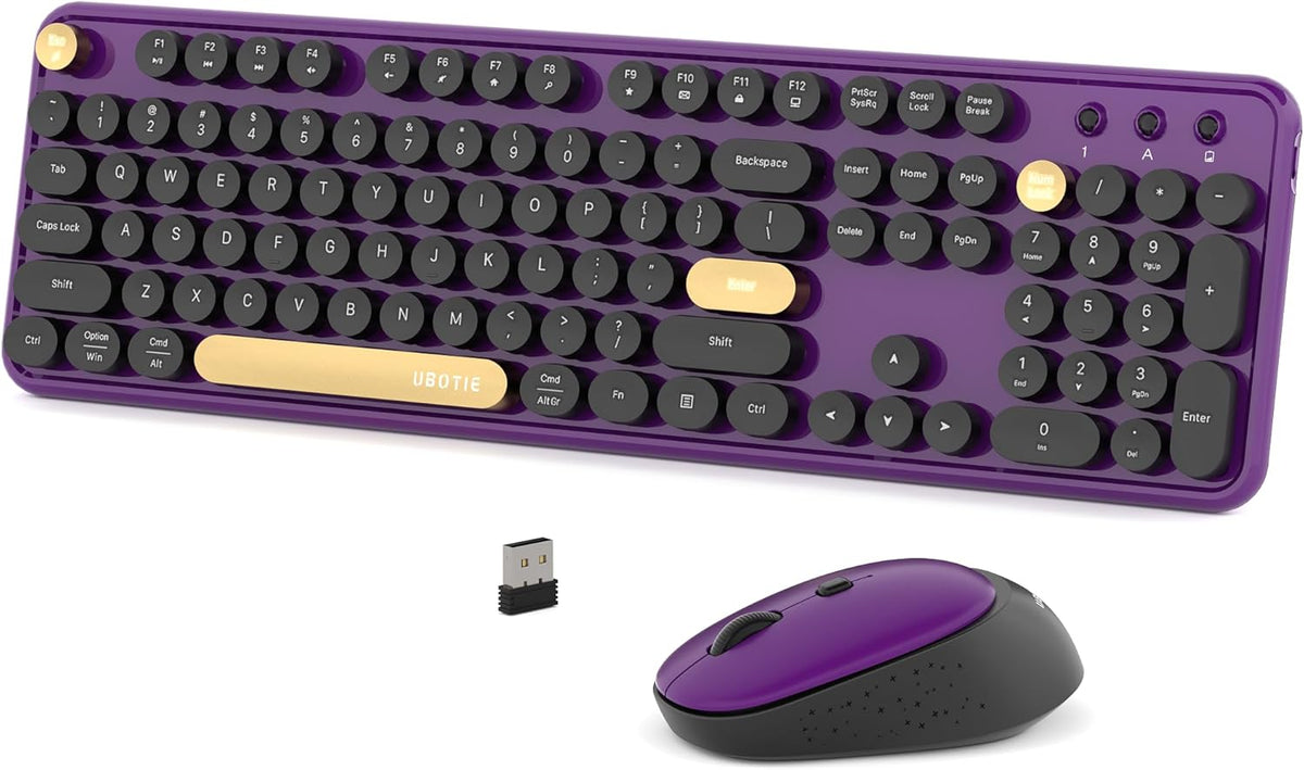 Colorful Wireless Computer Keyboards Mouse Combos (Black Purple)