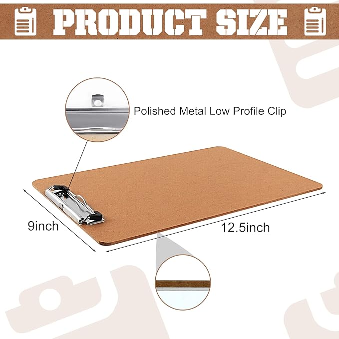 Clipboards, PANDRI 16 Pack Hardboard Office Clipboards, Low Profile Clip, Standard A4 Letter Size, Classroom Supplies, ECO Friendly