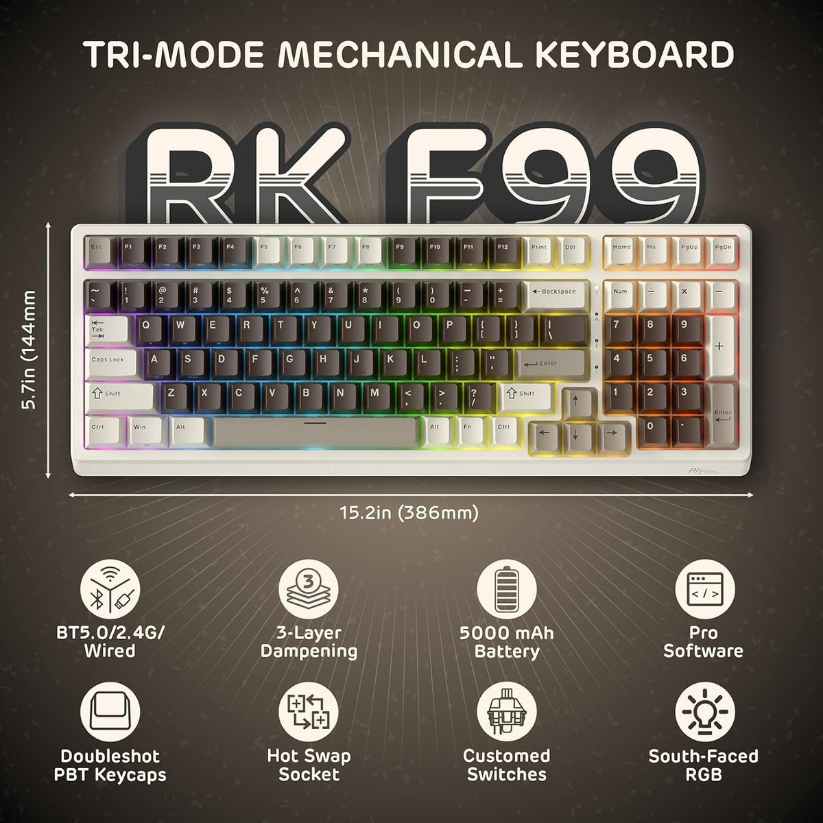 RK ROYAL KLUDGE F99 Wireless Mechanical Keyboard, Gasket Structure