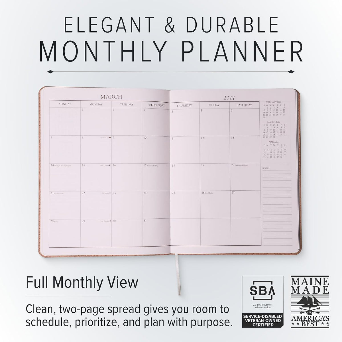 Gallery Leather Large Monthly Planner 2026-2027 Acadia Navy