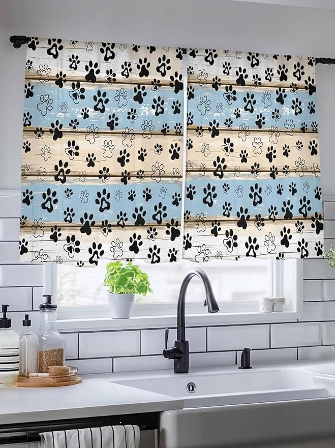 Sheer Curtains 45 Inch Length, Vintage Farmhouse Rustic Wooden Grain Privacy