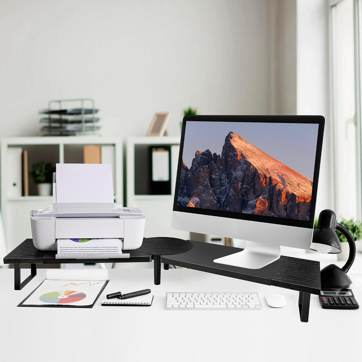 Across-Star Dual-Monitor Stand for Desk - Large Adjustable Length and Angle Riser for 2 Monitors, Double Computer Desktop Organizer, Shelf for TV, Laptop, Printer