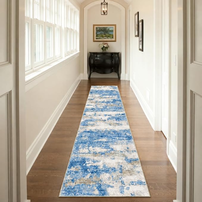 2x10 Runner Rug Non-Slip，Modern Abstract 10ft Washable Runner Rugs