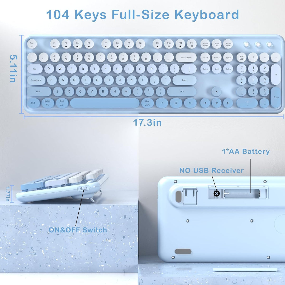 Colorful Wireless Keyboard and Mouse Combo (Blue Gradient)