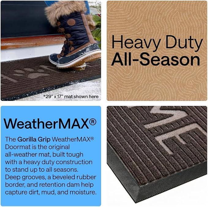 GORILLA GRIP 100% Waterproof All-Season WeatherMAX Doormat US Designed Natural