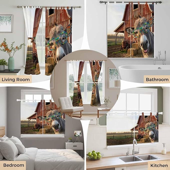 Farm Donkeys Bedroom Curtains 72 Inch Length, Window Curtains Tab Top,