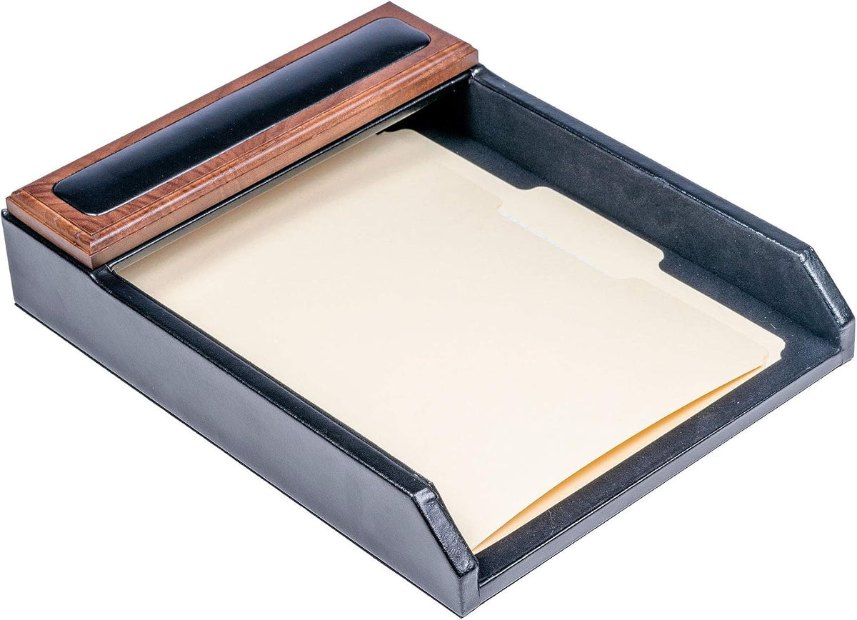 DACASSO Wood & Leather Desk Set - Luxury Leather Desk Pad & Desk Organization Essentials - Office Organization & Executive Desk Decor - (Walnut and Black, 8 Piece)