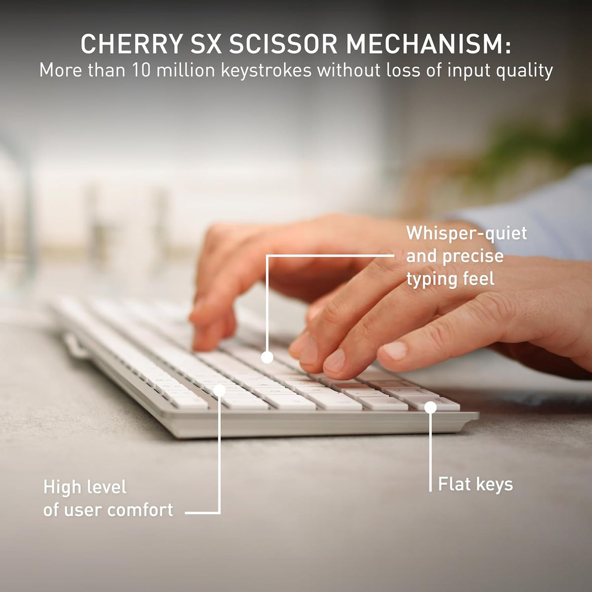 Cherry KC 6000 Slim for MAC, Wired Mac Keyboard with Number Pad, USB-A Connection, Whisper-Quiet Keys, Thin Design, SX Scissor Switches, QWERTY, Silver/White