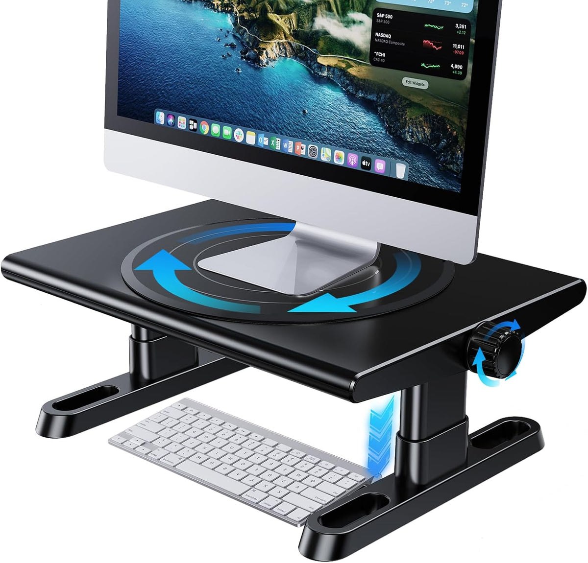Monitor Stand Riser for Desk,360°Rotation Freely Height Adjustable by Knob,4.4-5.8 Inches,Ergonomic Monitor Stand Mount, Desktop Monitor Stand Riser for Computer,Laptop,Printer,Tv,Black