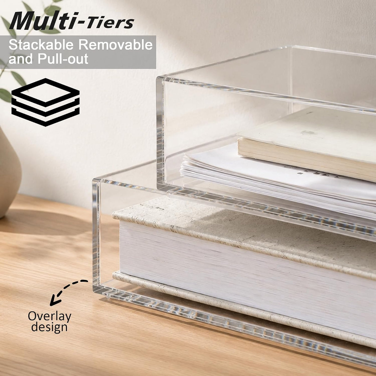 Clear Acrylic Desk Organizer with Pencil Holder – Paper Tray Office Storage
