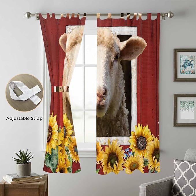 Sheep Sunflower Living Room Curtains 96 Inch Length, Window Curtains Tab Top