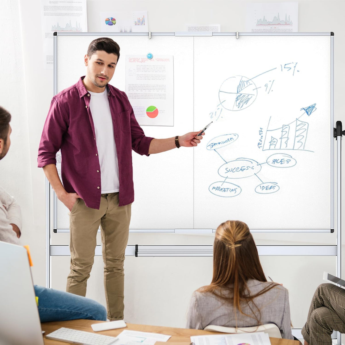VIZ-PRO Rolling Whiteboard, 96" x 48" Mobile White Board with Stand